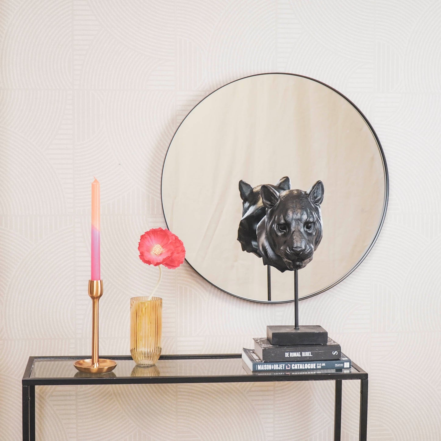 Spiegel - rund - Metall - schwarz - 60x3x60 cm
