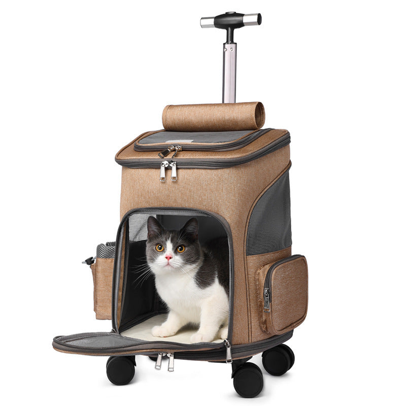 Tragbarer faltbarer Trolley Haustierrucksack Reisekatzenrucksack mit universellem Radwagen