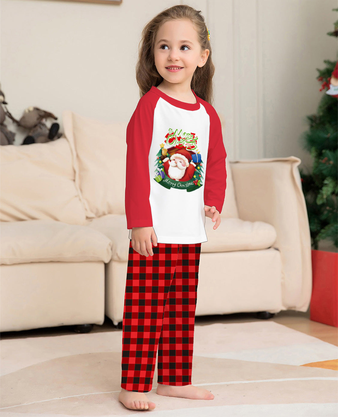 Weihnachten Eltern-Kind Kleidung Set Langarm T-Shirt Plaid Hosen Familie Passende Pyjamas