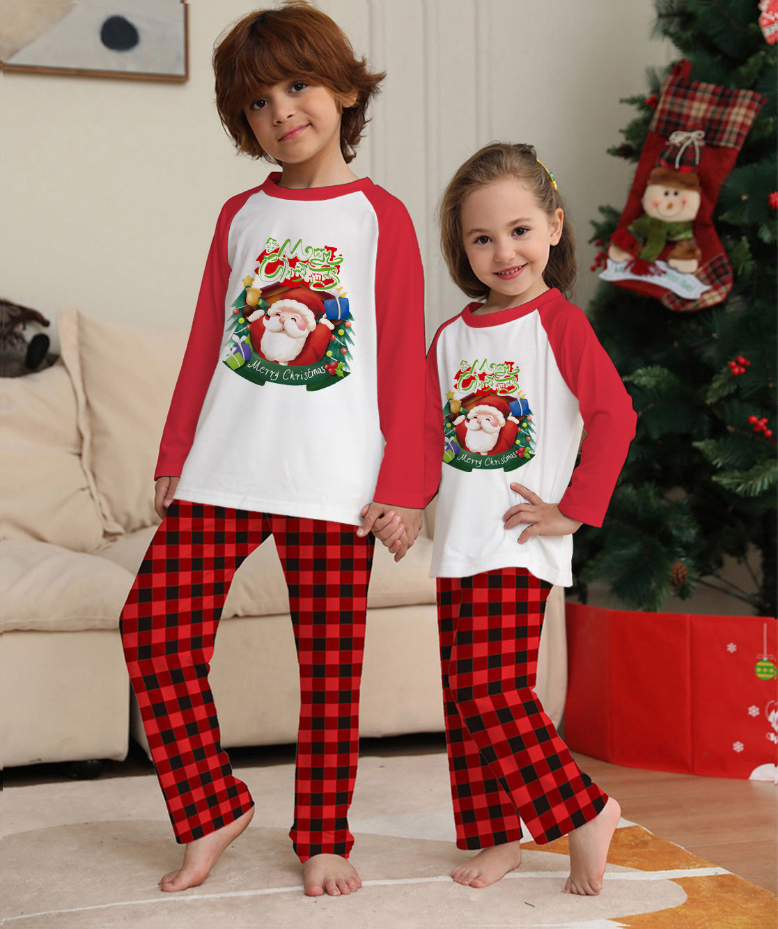 Weihnachten Eltern-Kind Kleidung Set Langarm T-Shirt Plaid Hosen Familie Passende Pyjamas